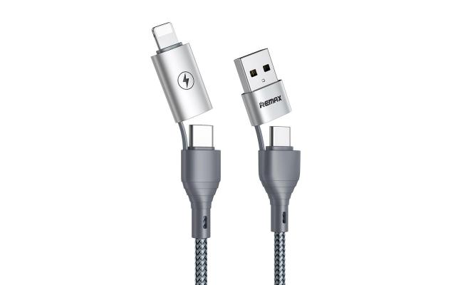 Remax RC-011 4-in-1 USB To USB-C / Type-Cx2 + 8 Pin Fast Charging Data Cable (Black)