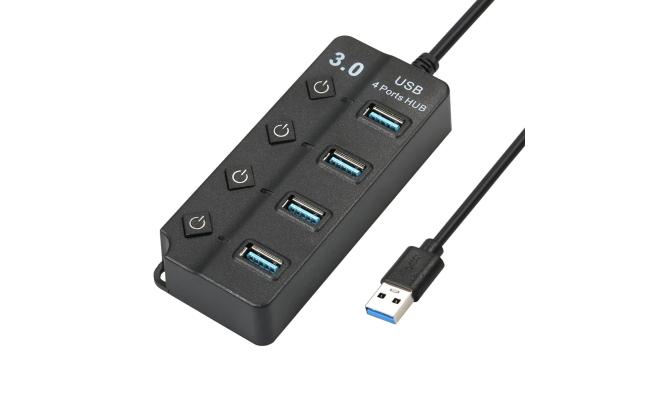 HAING HI-U304 USB 3.0 with Individual Switches and Lights 4 Port Hub 5Gbps