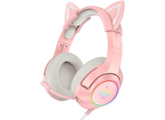 ONIKUMA K9 Pink Gaming Headset with Removable Cat Ears, for PS5, PS4, Xbox One (Adapter Not Included), Nintendo Switch, PC, with Surround Sound, RGB LED Light & Noise Canceling Retractable Microphone