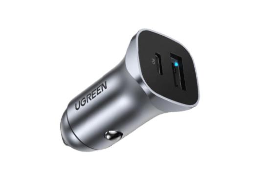 Ugreen 24W Dual USB + Type C Car Charger  PD & QC 3.0 Dual Ports (Space Gray)
