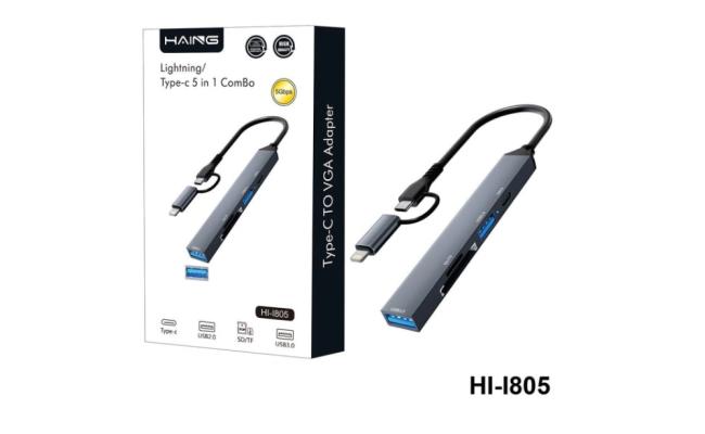 HAING HI-I805 iPhone Lightning/Type-C 5 in 1 to VGA Adapter