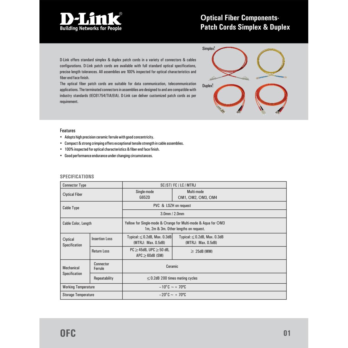 D-Link LC-SC Singlemode Fiber Patch Cord-5M