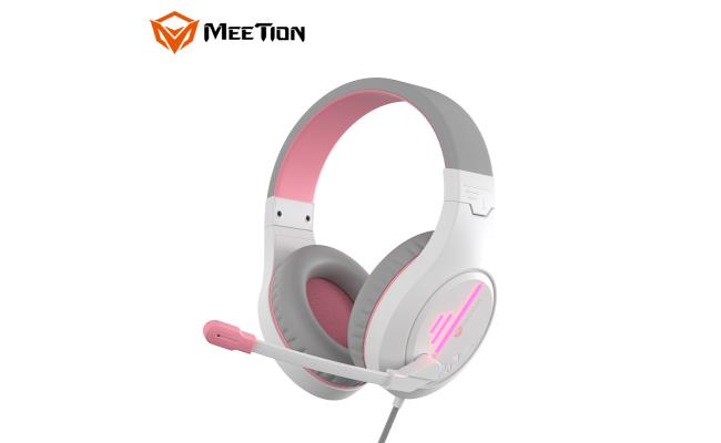 Meetion HP021 Stereo Backlit Gaming Wired Headset -White&Pink