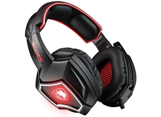 SADES Spirit Wolf  Surround Sound USB Computer Gaming Headset ,LED Light for PC Gamers (Black Red)