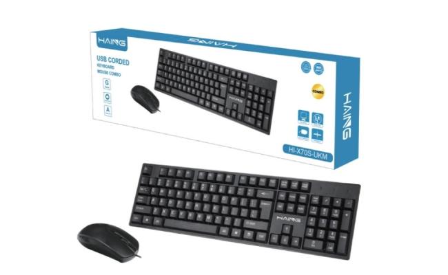 HAING HI-X70S-UKM USB Corded White Keyboard & Mouse Combo -Black