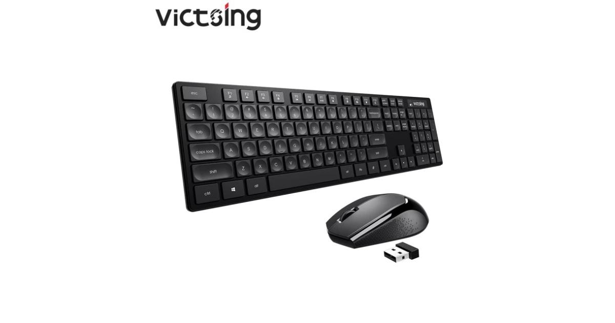 Portable Mouse VicTsing PC190 Wireless Keyboard and Mouse Combo Black Ultra-Thin Wireless Keyboard with Water-Dropping Keycaps Long Battery Life for PC Desktop Computer Laptop Tablet 