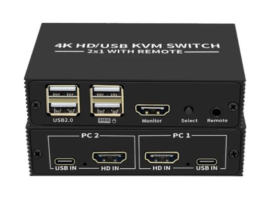  2-Port HDMI USB KVM Switch, 4K Plastic with Built in Cables