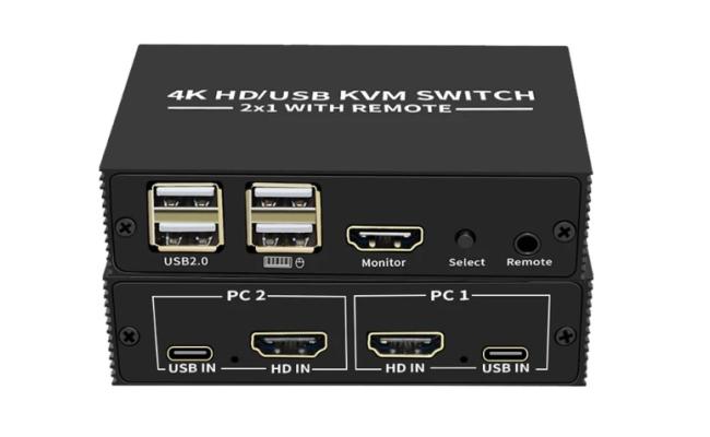 2-Port HDMI USB KVM Switch, 4K Plastic with Built in Cables