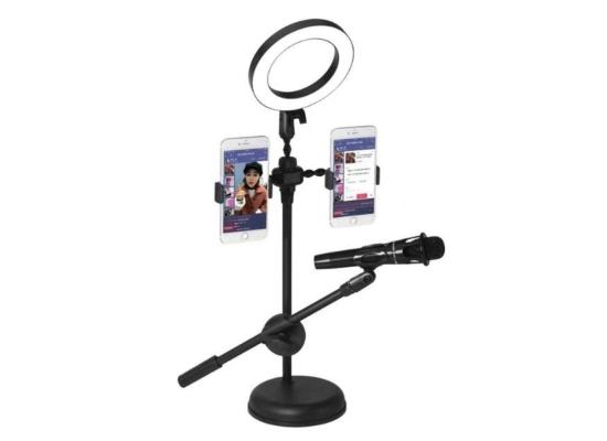 Mobile Phone Stand Live Voice Professional Microphone Mic Stand LED Selfie Light Holder