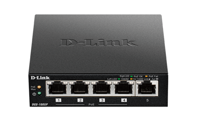 D-Link DGS‑1005P 5-Port Desktop Gigabit PoE Switch