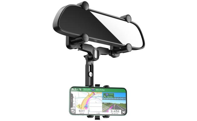 360° Rotatable Rearview Mirror Mount Clip Car Mobile Cell Phone Holder Stand